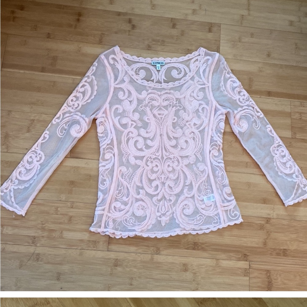 Express Womens Size XS Baby Pink Lace Blouse